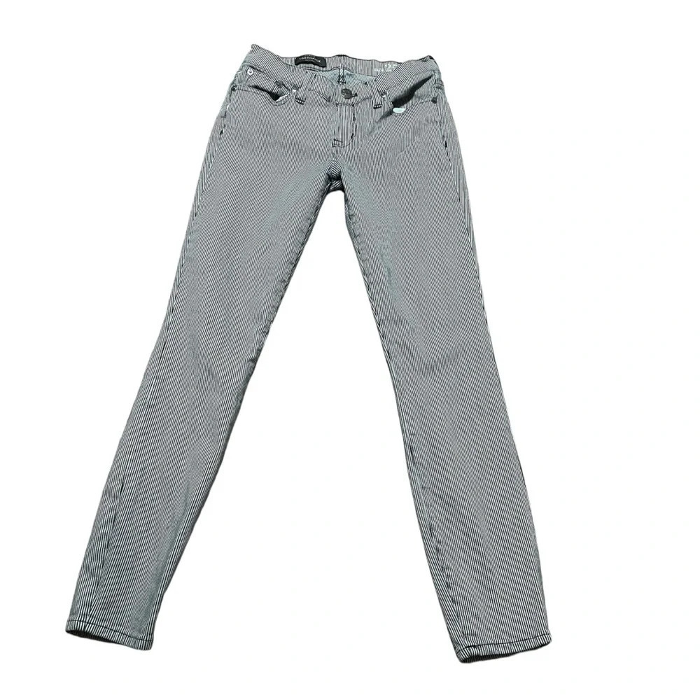 J.Crew Womens Toothpick blue white Railroad Stripe Skinny Jeans Size 25
